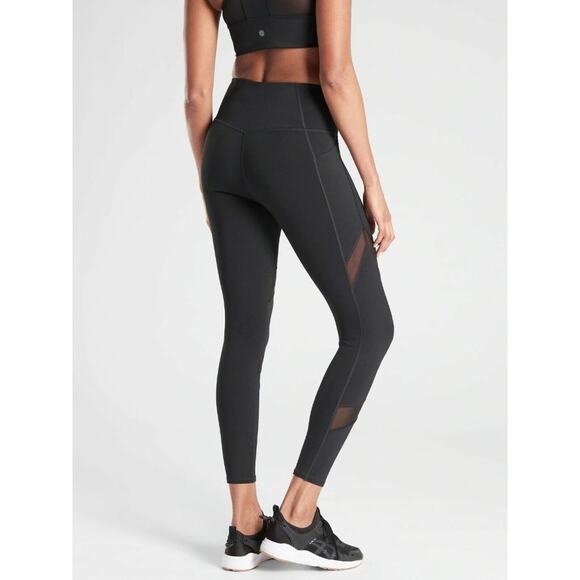 Athleta Powerlift Black Mesh Tenacity 7/8 Tights Athletic Workout Leggings S - Picture 1 of 9